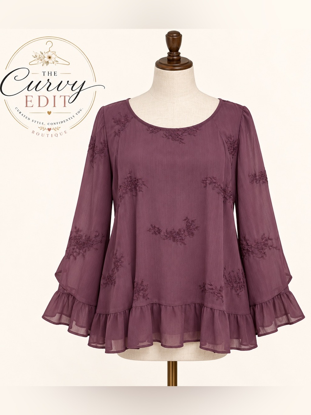 Maurices 3X Purple Embroidered Sheer Chiffon Ruffle Boho Blouse Elevated Boho